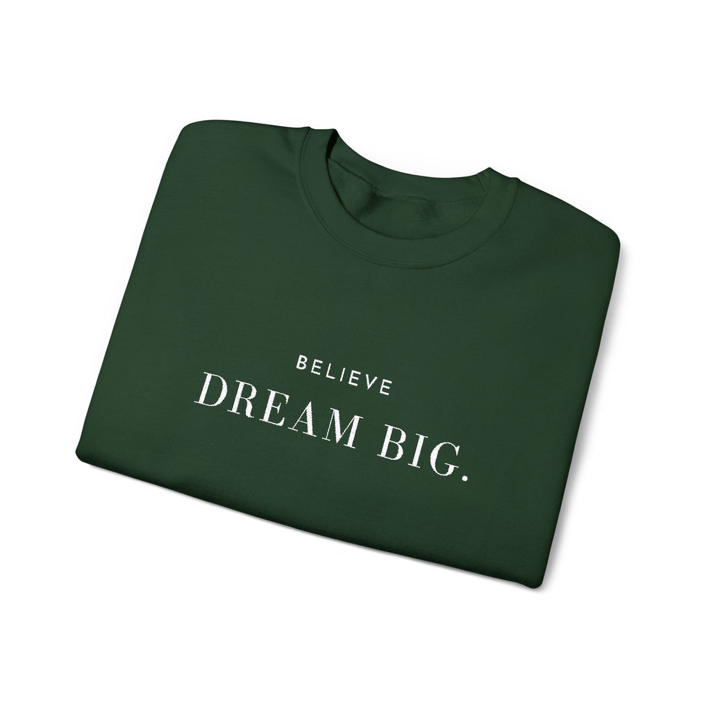 BELIEVE DREAM BIG. Sweatshirt | Embroidered Minimalist White Typography | Oversize