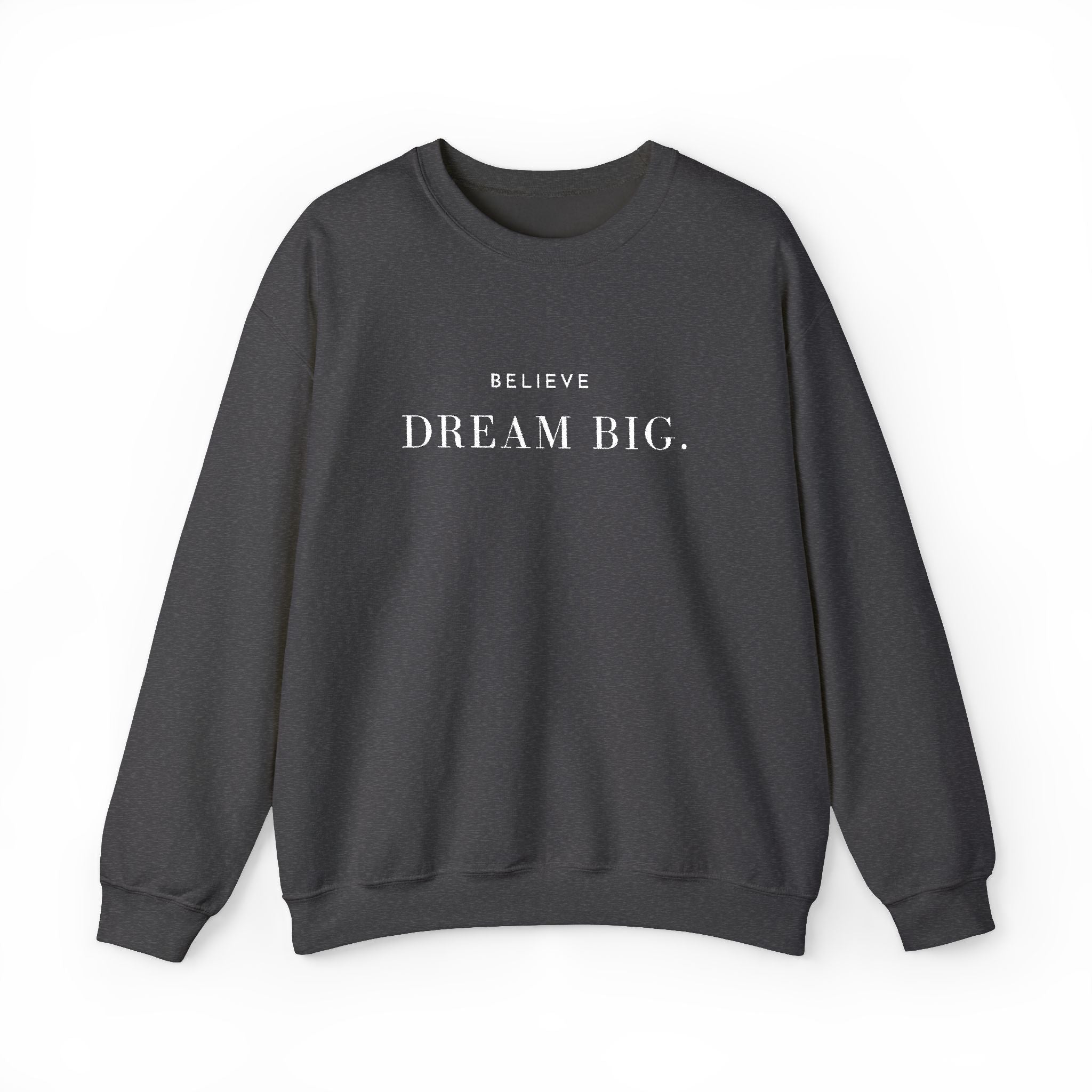 BELIEVE DREAM BIG. Sweatshirt | Embroidered Minimalist White Typography | Oversize