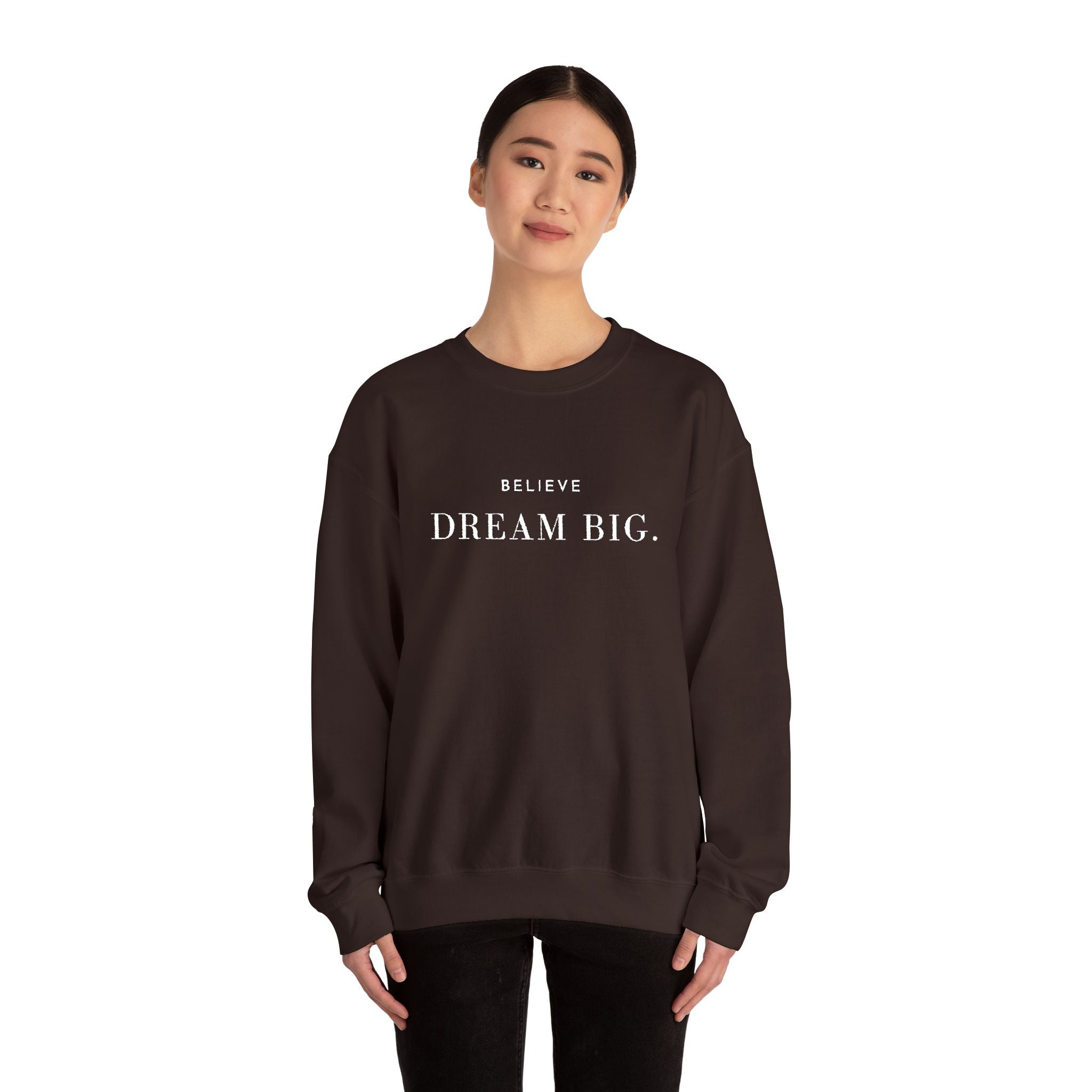BELIEVE DREAM BIG. Sweatshirt | Embroidered Minimalist White Typography | Oversize