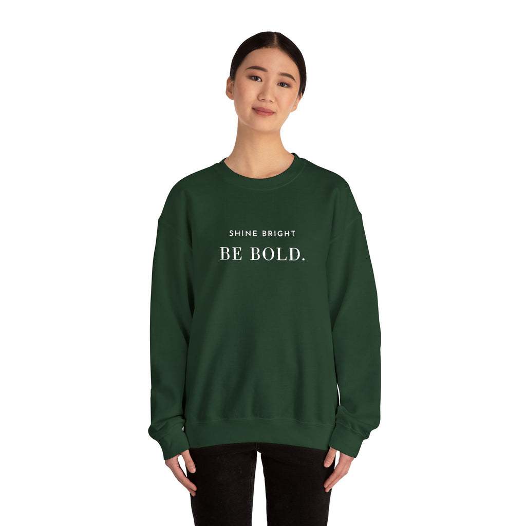SHINE BRIGHT BE BOLD. Sweatshirt | Embroidered Minimalist White Typography | Oversize